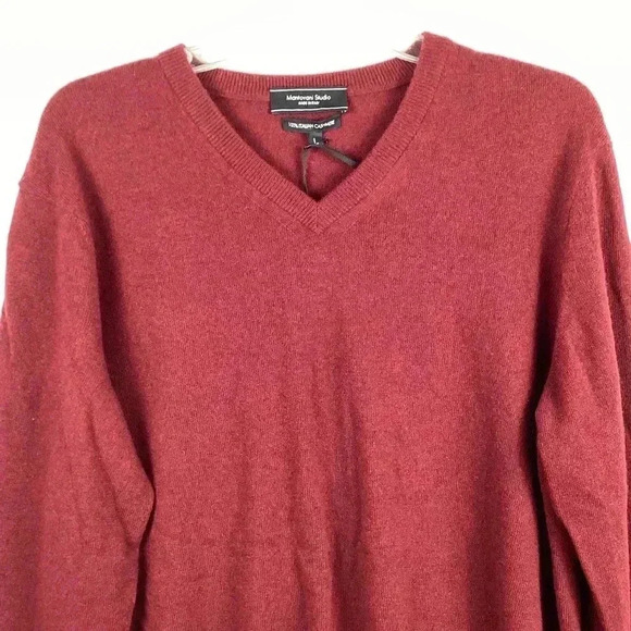 Mantovani Studio NWT 100% Italian Cashmere V-Neck Burgundy Sweater Large - Picture 2 of 10